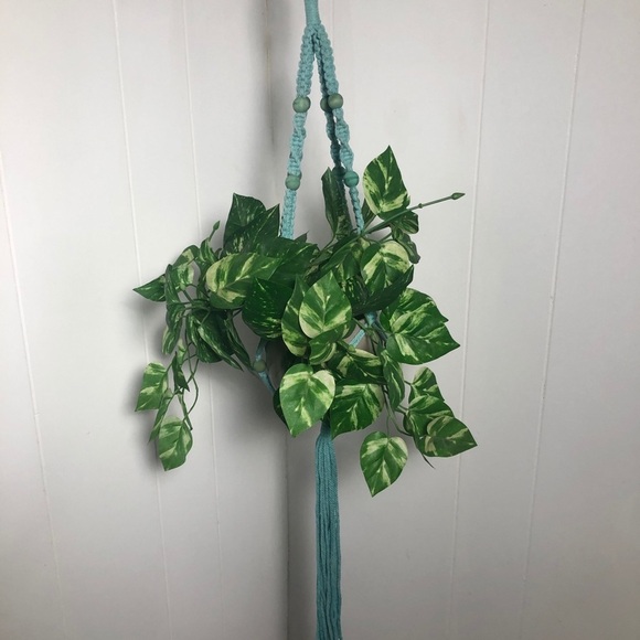 Macrame Plant Hanger:Light Teal Beaded,35”longNEW - Picture 3 of 7